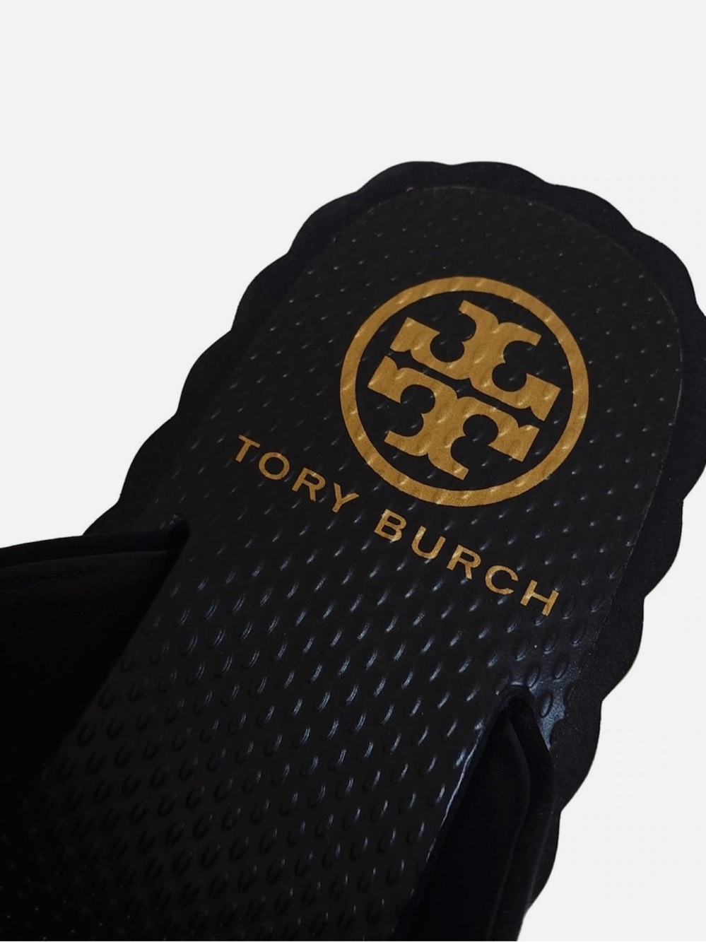 Tory Burch Black Satin Scallop Wedge Platform Cross-Strap Slide Sandals - Picture 14 of 14